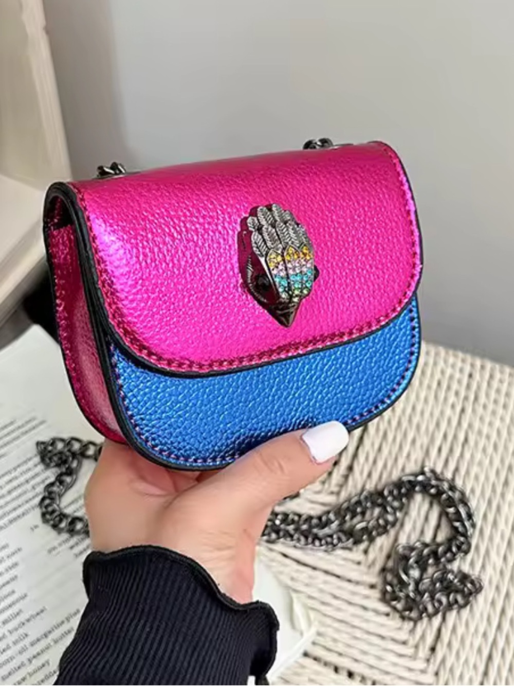Metallic Pink & Blue Mini Crossbody Bag 12cm x 4cm x9cm